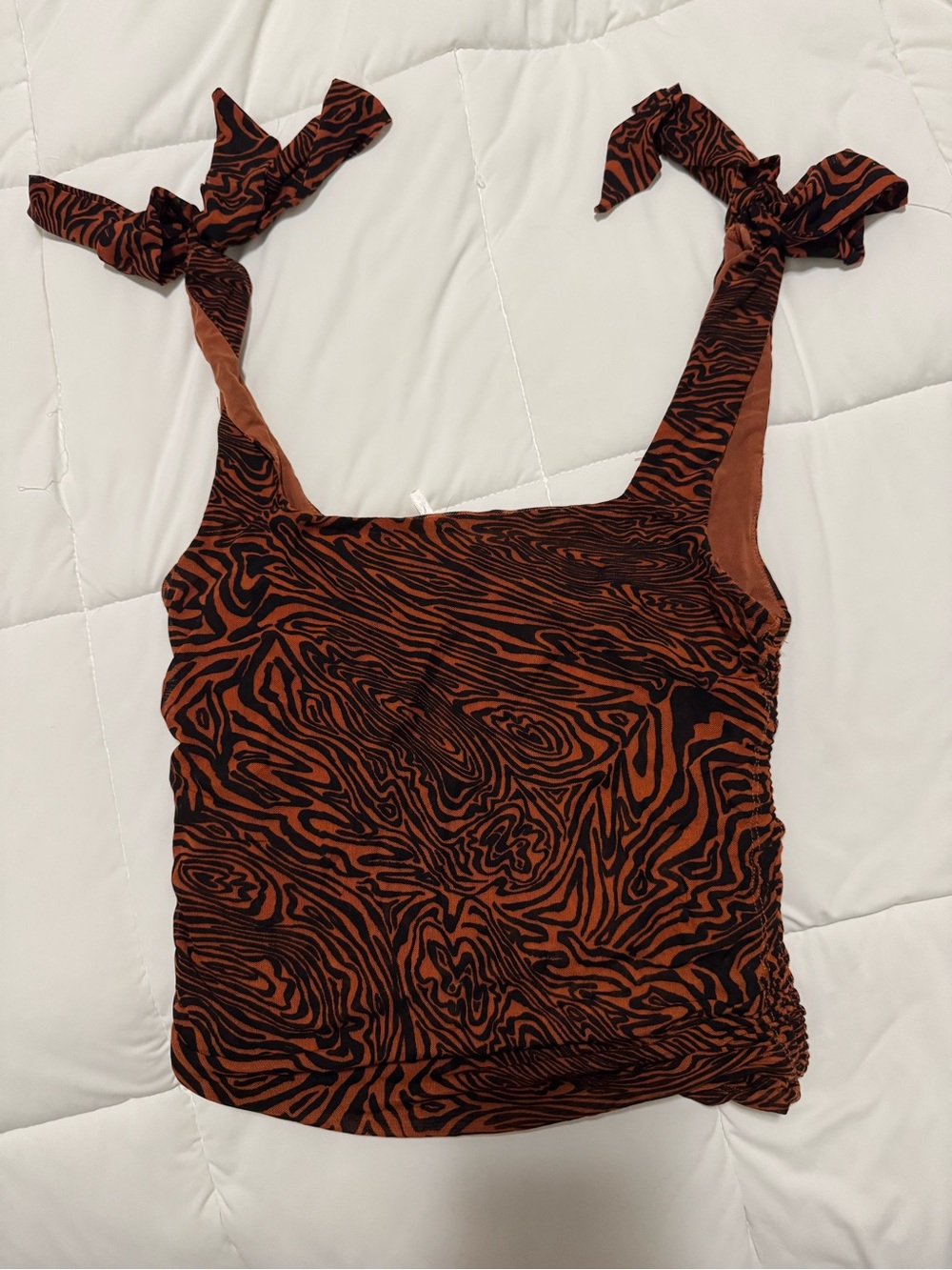 Free People Rust and Black Zebra-Print Tie-Shoulder Tank